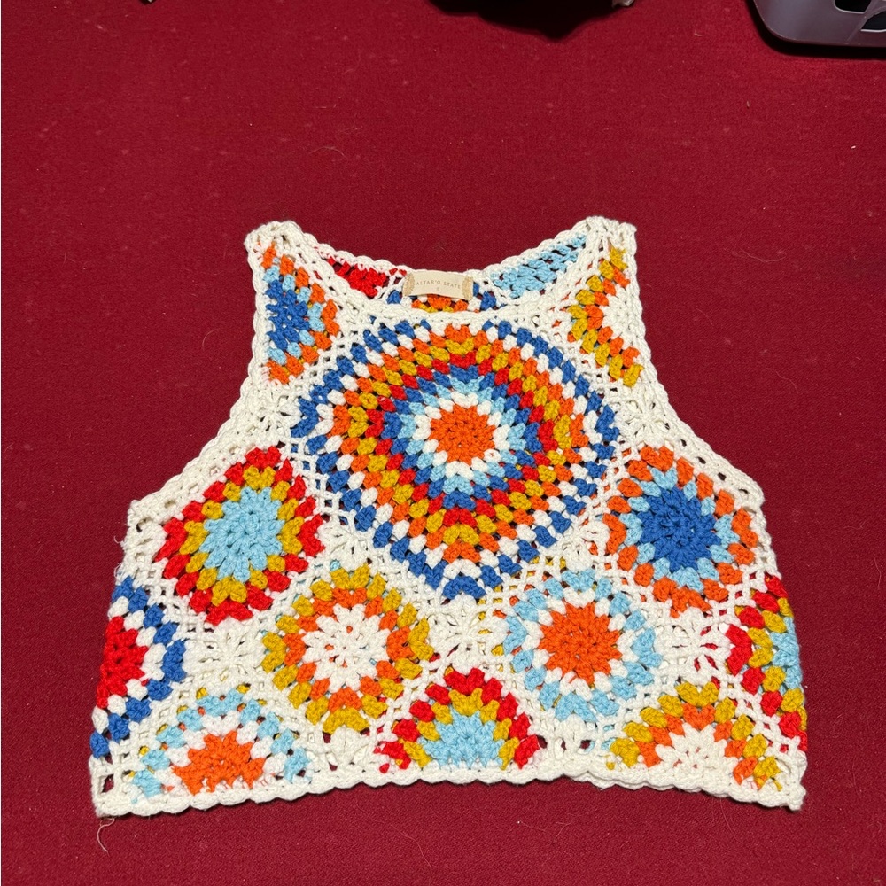 Altar'd State Orange and Blue Graphic Crop Tank Top